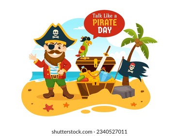 International Talk Like A Pirate Day Vector Illustration with Cute Pirates Cartoon Character in Hand Drawn for Web Banner or Landing Page Templates