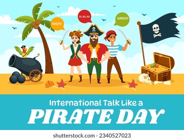 International Talk Like A Pirate Day Vector Illustration with Cute Pirates Cartoon Character in Hand Drawn for Web Banner or Landing Page Templates