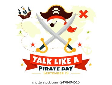 International Talk Like a Pirate Day Vector Illustration with Cute Pirate Cartoon Characters and Decorative Elements in Flat Style Cartoon Background