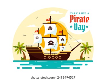 International Talk Like a Pirate Day Vector Illustration with Cute Pirate Cartoon Characters and Decorative Elements in Flat Style Cartoon Background