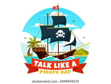 International Talk Like a Pirate Day Vector Illustration with Cute Pirate Cartoon Characters and Decorative Elements in Flat Style Cartoon Background