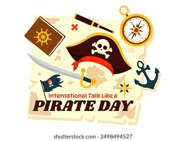 International Talk Like a Pirate Day Vector Illustration with Cute Pirate Cartoon Characters and Decorative Elements in Flat Style Cartoon Background