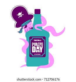 International Talk Like A Pirate Day. Octopus pirate and bottle of rum. poulpe buccaneer and brandy. Eye patch and smoking pipe. pirates cap. Bones and Skull. See animal filibuster and binge
