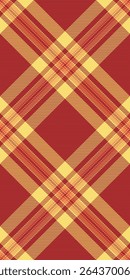 International tartan check seamless, silk textile background texture. Harmony vector plaid pattern fabric in red and yellow colors palette.