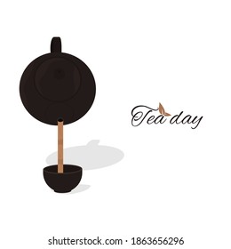 International tea day with brew tea from a tea pot vector illustration.
