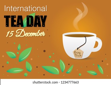 International Tea Day with Cup and Leaf Vector Illustration