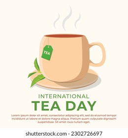 International Tea Day. cup of tea with tea leaf design for social media post, poster, card, banner, etc