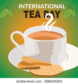 International Tea Day. cup of tea with tea leaf.Vector Illustration.Postcard for the international tea day.