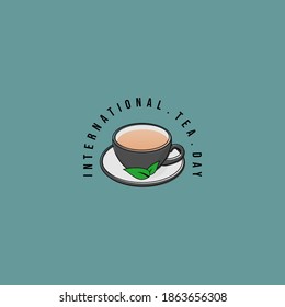 International tea day with tea cup and tea leaves vector illustration. good template for tea logo design.