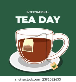 Ilustración de un vector de té con fondo verde, para celebrar el día mundial del té, té preparado, día importante