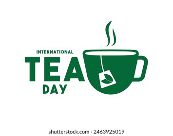 Vector de diseño del Día Internacional del Té sobre fondo blanco. Vector plano. Un vaso de té caliente. Cartel, Anuncio, tarjeta, fondo. Eps 10.