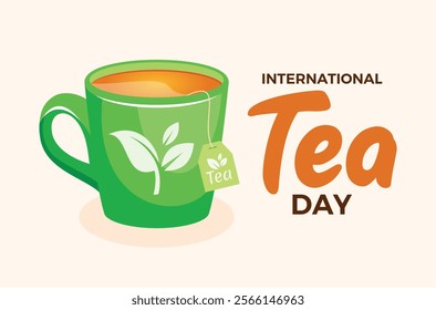 International Tea Day poster vector illustration. Green cup of tea icon vector. Green mug with tea leaf drawing. Template for background, banner, card. Important day