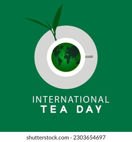 International Tea Day. Realistic tea cup and  concept. design for social media. International Tea Day Vector Illustration. world  with tea cup