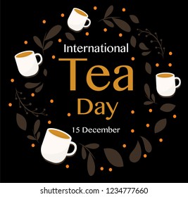 International Tea Day with text and Leaf Vector Illustration