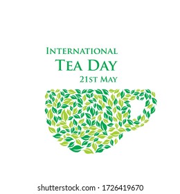 International tea day vector graphic illustration. Cup shape of leaf.