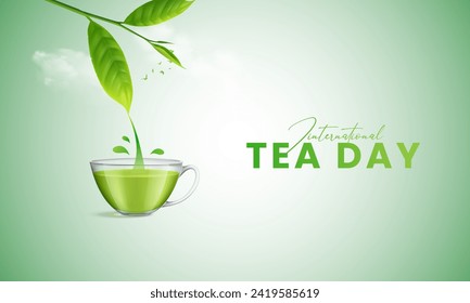 International Tea Day. World Tea Day design for social media posts. 3D Illustration