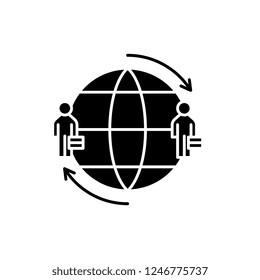 International team black icon, vector sign on isolated background. International team concept symbol, illustration 