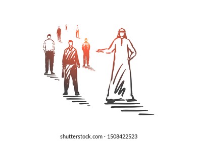 International team, teamwork concept sketch. Hand drawn isolated vector