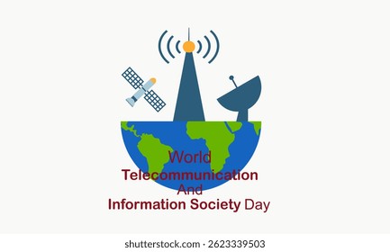 International Telecommunication Day White Background. banner with satellite antennas. This day raise global awareness of social changes brought about by the Internet and new technologies