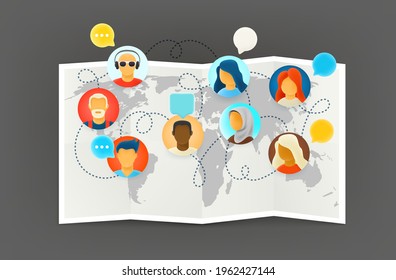 International temwork via internet connection. Online dialog with the team
