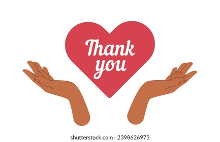  International thank you day , 11 January ,Red heart with words thank you and hands flat style vector illustration isolate on white ,Holiday poster for different design uses card, postcard, tag, 