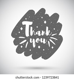 International Thank you day black and white illustration. Rounded diagonal brush stroke shape, background with lettering, spray texture. Grateful, thankful typographic composition. Frame template.
