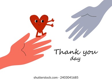International Thank You Day card banner.People say thank you to each other.Funny vector doodle flat illustration.