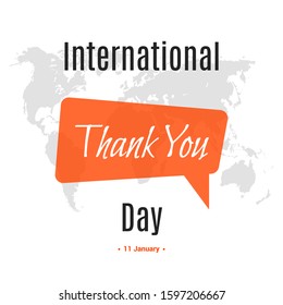International Thank you day. Greeting card with orange bubble and lettering Thank you