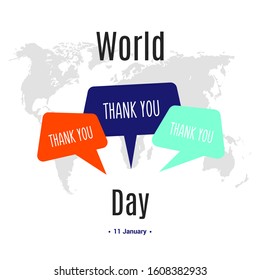 International Thank you day. Greeting card with speech bubble and lettering Thank you. Vector illustration