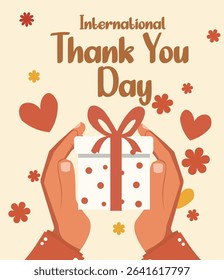 International Thank You Day Illustrations Set with Gifts and Hands