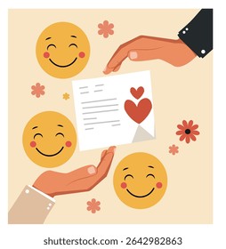 International Thank You Day Vector Illustrations | Gratitude Card with Hands, Gifts and Hearts