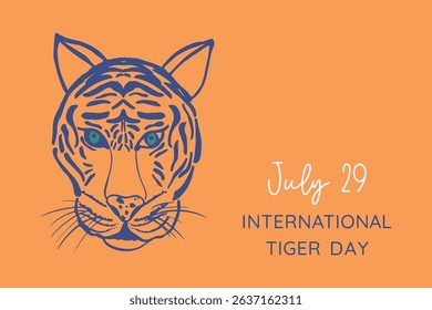 International Tiger Day. Banner with animal head. Planet conservation, ecological life concept. Minimalistic vector illustration for poster, card, banner. 