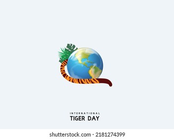 International tiger day concept. Tiger tail with Vector Earth. World Wildlife day Concept Nature reserve conserve Wildlife reserve tiger. environment day.