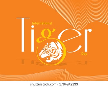 International Tiger Day Creative Design with Orange Base and grass with clouds also tiger face