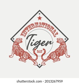 International Tiger Day greetings with tigers illustration. Tiger day design post. 