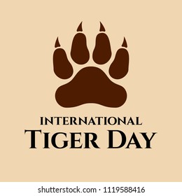 International Tiger day. July 29. Vector card with isolated flat style tiger footprint. Paw print logo. Vector illustration.
