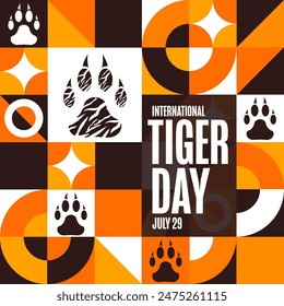 International Tiger Day. July 29. Holiday concept. Template for background, banner, card, poster with text inscription. Vector EPS10 illustration