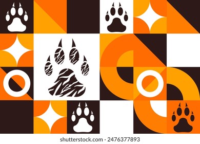 International Tiger Day. July 29. Seamless geometric pattern. Template for background, banner, card, poster. Vector EPS10 illustration