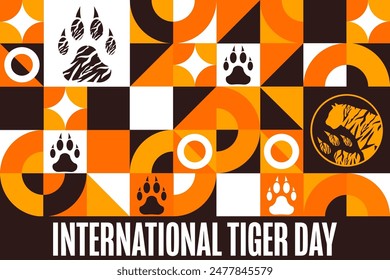 International Tiger Day. July 29. Holiday concept. Template for background, banner, card, poster with text inscription. Vector EPS10 illustration