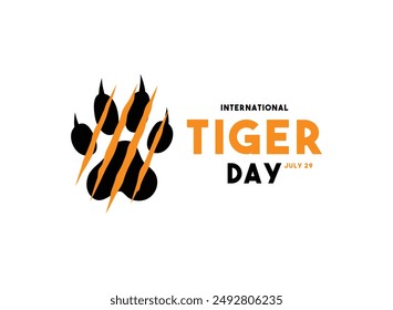 International Tiger Day. July 29. Flat design vector. White background. Tiger footprint. Eps 10.