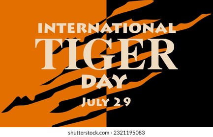 International Tiger Day on July 29. Orange background with tiger scratches on a contrasting background. Suitable for printing on postcards, banners, flyers. Tiger claw marks, scratched fabric