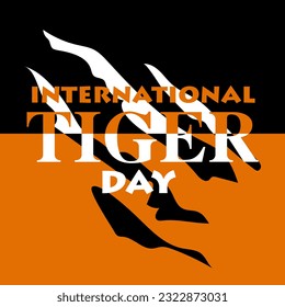 International Tiger Day on July 29. Orange background with tiger scratches on a contrasting background. Suitable for printing on postcards, banners, flyers. Tiger claw marks, scratched fabric