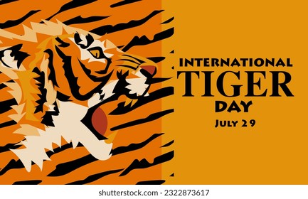 International Tiger Day on July 29. The big head of the aggressive tiger profile growls. Portrait of an evil tiger. Suitable for printing on postcards, banners, flyers. Person warning attack, danger