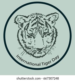 International Tiger day poster template with angry tiger. Vector Illustration.