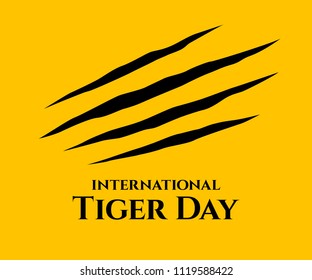 International Tiger day. Scrapes from the claws of a tiger.  Four nails trace. July 29. Template for your design. Vector card with isolated flat design. Vector illustration.