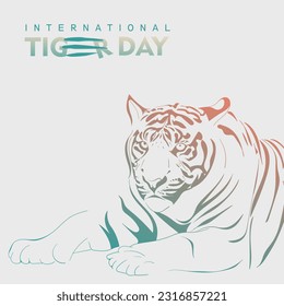 International tiger day template design with line art of tiger