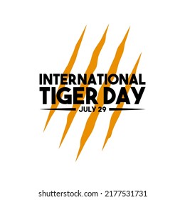 International tiger day text design with tiger claw marks on white background.