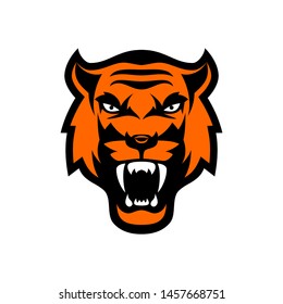 International Tiger day. Tiger's head vector color illustration. July 29. Template for your design. Vector card with isolated flat style tiger face and inscription.