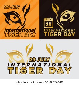 International Tiger day. Tiger's head eye vector color illustration. July 29. Vector card with isolated flat style tiger face and inscription.