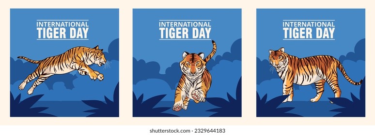 International tiger day vector illustration with tiger animals for salvation efforts and conservation